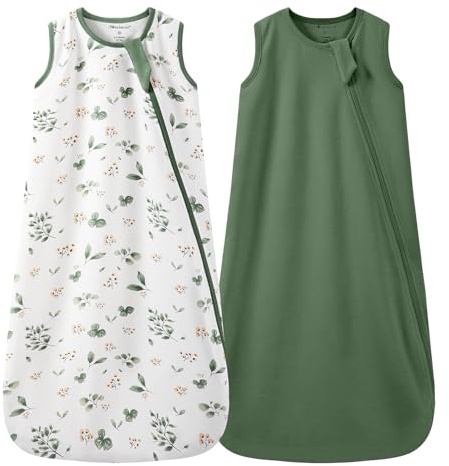 Mosebears 0.5 Tog Baby Schlafsack-Baumwolle Sommer Schlafsack für Neugeborene, Jungen & Mädchen(Dark Green&Plant,M(6-12 Monate))