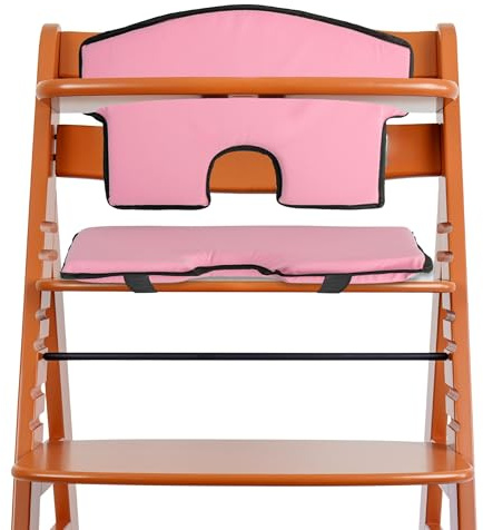 Universal Hochstuhl Sitzkissen und Rückenpolster Set, 2-teilig, in Rosa, Innenfüllung Schaumstoff, Aussenbezug Polyester, Aussparung für 5-Punkt Gurtsystem, Holzhochstuhl Sitzauflage Polster Stuhl