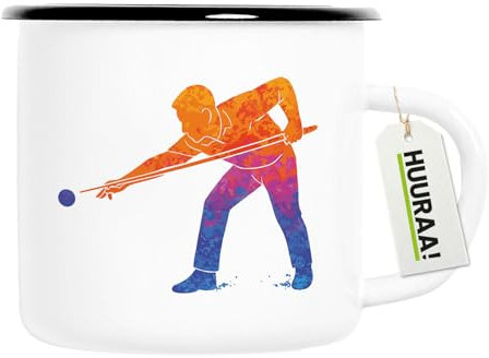 Huuraa Emaille Tasse Billard Snooker Geschenk 300ml Vintage Emaille Becher Billard Geschenkidee