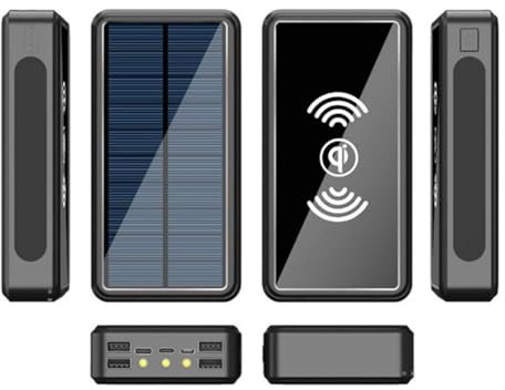 KHUKHU Batterie Externe Solaire 50000 mAh, Chargeur sans Fil Portable, étanche, Grande capacité, Anti-Chute, avec éclairage LED, for activités de Plein air