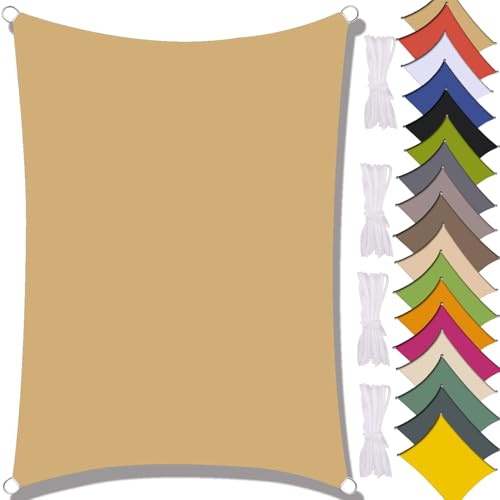 MAJINGC Vela Parasole Impermeabile Dell'ombrellone 4X7M Vela Ombreggiante, Resistente ai Raggi UV 95%, Vela Ombreggiante per Piscina, Giardino, Terrazza, Parco, Piscina，Campeggio Giallo sabbia