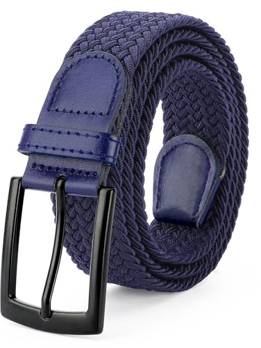 SUOSDEY Elastiska flätade bälten för män kvinnor golf stretch tygbälte vävda midjebälten för jeans shorts byxor, 01-blå (svart spänne), Fits 26-32 Waist