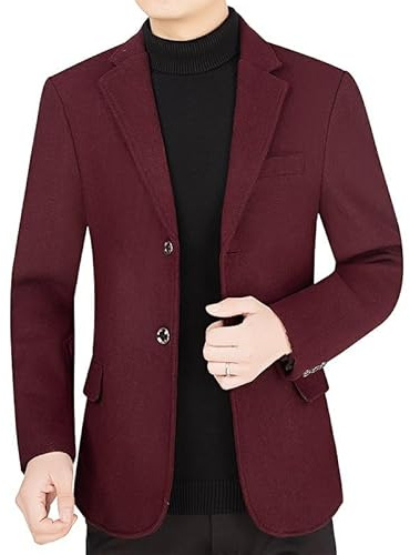 Genérico Blazer Hombre Casual, Blazer De Lana para Hombre, Abrigo Deportivo Burdeos, Chaqueta De Traje De Tweed De Dos Botones con Bolsillo, Chaqueta Informal De Oficina Lisa, Abrigo De Negocios De