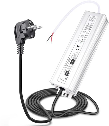 Gerbala Transformador LED 12V 60W 5A, Impermeable IP67 Fuente de Alimentación Exterior, LED Driver con Enchufe AC 220V a DC 12V, Tensión Controlador Voltaje Constante para Tira LED