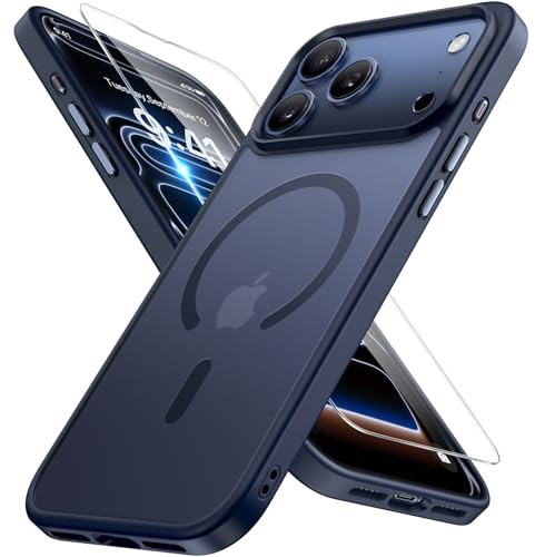 Miracase for iPhone 17 Pro Case with MagSafe [with 9H+Screen Protector] Military-Grade Protection Shockproof Scratch-Resistant with Durable Velvet Touch for iPhone 17 Pro Cover 6.3, Matte-Deep-Blue