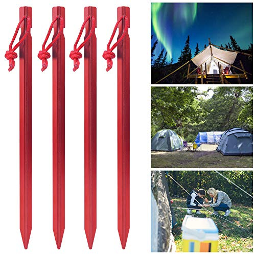 RASTKY Aluminium-Zeltheringe, 23 cm, Aluminiumlegierung, Verlängern Camping-Zelthering, Erdnägel, Starke Windbedingungen (Rot (4 für 1 verkauft))