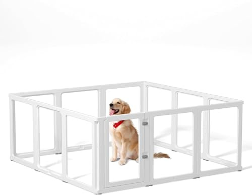 Kerhouze 16 Welpenlaufstall Faltbar mit abschließbarer Tür, 75cm hoch, Welpenauslauf Indoor Transparent, Laufstall Hund für Katzen, Hunde, Kaninchen und kleintiere, rutschfest, weiß (16PCS-75CM)