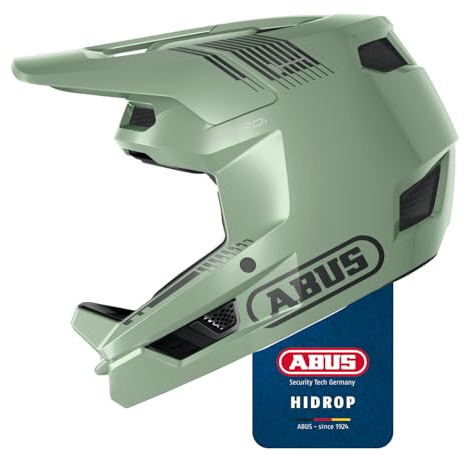 ABUS Casco Downhill HiDrop, Fullface, Mist Green, Talla M | Casco de ciclismo certificado ASTM con carcasa ABS para MTB, Downhill, Enduro y Bikepark
