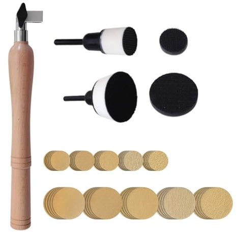 KiBcsLic 55 Pezzi Bowl Sander Manuale con Carta Abrasiva Inclusa Levigatrice a Ciotola Uso su Superfici Curve per Tornio, Lavorazione Del Legno