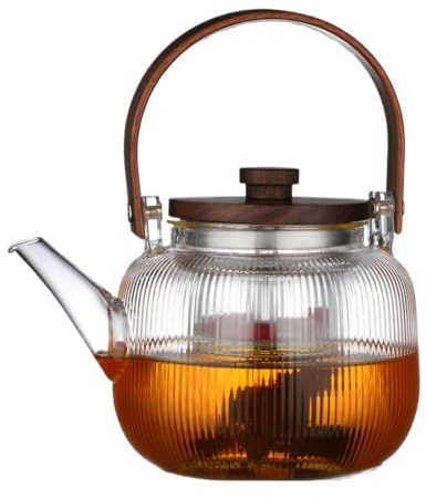 Glass Tea Pitcher 1L Clear Pitcher – With Lid And Wooden Scald-proof Handle