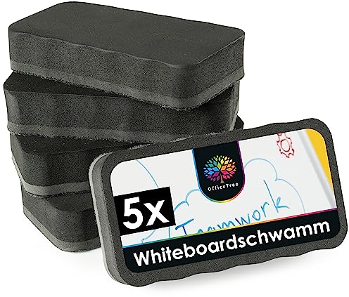 OfficeTree 6 x Whiteboard Schwamm Magnetisch - Schwarz - Whiteboard Reiniger entfernt Schrift und Zeichnungen - Schwamm für Whiteboard - Whiteboard Wischer - Tafelwischer - Magnetschwamm