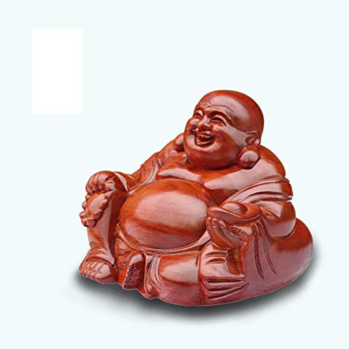 Siunwdiy Chinesische Statuette Buddha Feng Shui Decor Statuen des roten Holz Buddha lachen viel Glück anziehen Wohlstandsgeschenke für das Glückwunsch- und Bürohaus,M