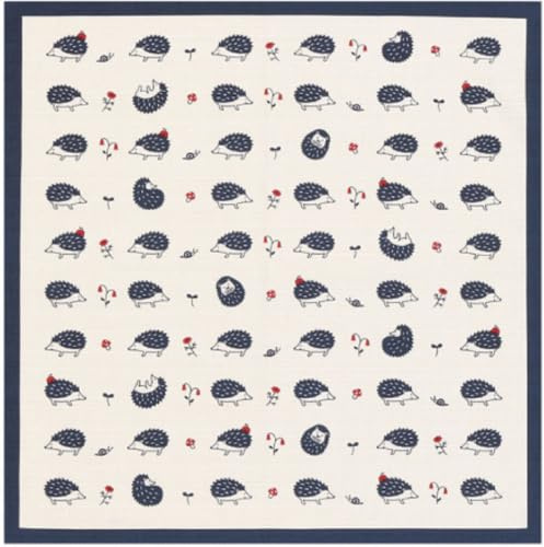 京都あさひ屋 Japanisches Furoshiki süßes Taschentuch und Bento-Wickeltuch, Baumwollstoff, handgefertigt in Kyoto, Geschenke, Souvenir (blauer Igel, 50 x 50 cm)