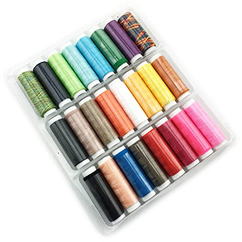 CENPEK Lot de 24 bobines de fil à coudre pour machine à coudre - 100 m - Couleurs assorties - En polyester et coton - Pour couture pratique et à la machine - Pour le matelassage, le bricolage