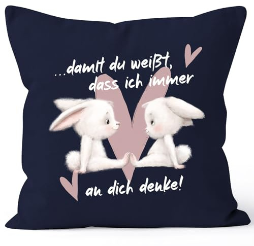SpecialMe® Kissen-Bezug Spruch Geschenk Liebe Freundschaft Hasen-Paar Herz Damit du weißt DASS ich an Dich denke Navy 40cm x 40cm