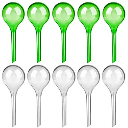 huahuo 10 Pack Plant Watering Globes, Self-Watering Devices for Plants, Plastic Automatic Watering Ball for Indoor Outdoor Plants Watering Globes (Green & Transparent)