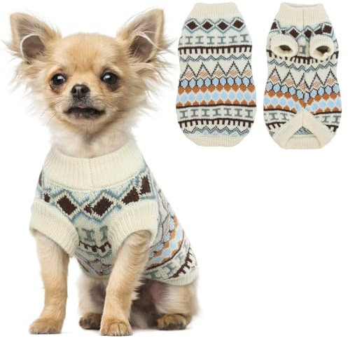 Hjumarayan Hundepullover - Boho Hundepullover Kleine Hunde Weihnachtspullover, Schöne Hunde Pullover mit Geschirr Öffnung, Dicken Hundepulli Chihuahua Yorkshire Jack Russell Pullis (Weiß XS)