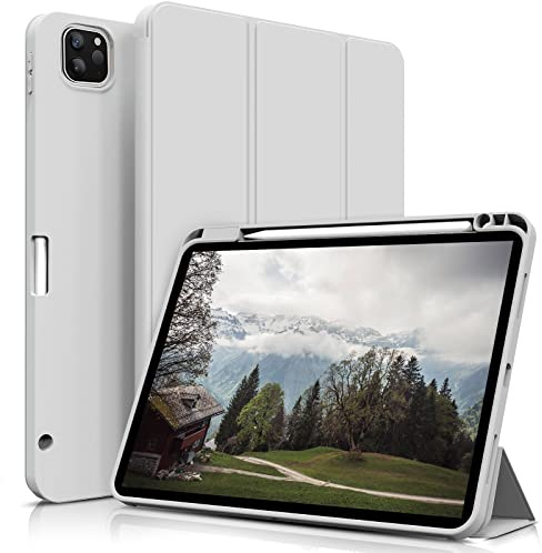 aoub Hülle für iPad Pro 11 4./ 3./ 2. Generation 2022/2021/2020, Hülle für iPad Pro 11 mit Stifthalter, Kann Pencil 2 Aufladen, Weiche Silikonhülle, Auto Schlafen/Wachen, Grau | Hülle für iPad Pro 11 mit Stifthalter, Kann Pencil 2 Aufladen, Weiche Silikonhülle, Auto Schlafen/Wachen, Sturzfest, Grau