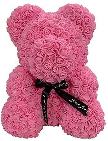 CAZARU 40 cm Rose Bär Herz Künstliche Blume Rose Teddybär für Frauen Valentinstag Hochzeit Geburtstag Kunstblumen