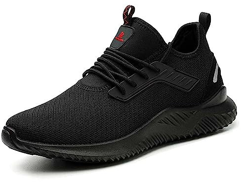 Furuian Säkerhetsskor herr dam lätta säkerhetssneakers arbetssko, svart, 42 EU