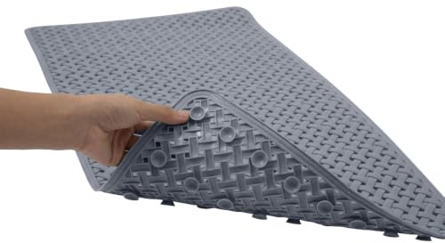 SR ESSENTIALS Bath Mat Non Slip Anti Mould - 36x70cm Shower Mat for Bathroom with Suction Cups and Drain Holes, Machine Washable Shower Mats for Inside Shower Ideal for Kids & Elderly (Grey)