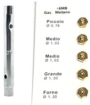 RYELDOM Serie bestehend aus 5 Düsen 6 MB für Methangasherde + Schlüssel. Verchromte Methan-Gasherddüsen: Maximale Sicherheit und Kontrolle für ein perfektes Kochen!