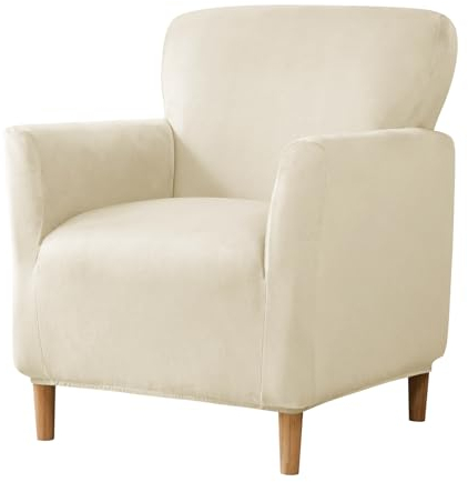 BXFUL Samt Sesselbezug Stretch Sesselüberwurf überzug für Sessel Mit Elastischem Boden Sofa Überwürfe für Sessel Clubsessel Stuhl Sesselhusse für Hunde Katzen (Beige)