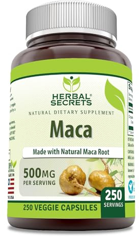 Herbal Secrets Maca 500mg 250 Veggie Capsules | Non-GMO | Gluten Free | Made in USA | Suitable for Vegetarians