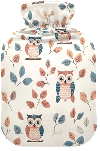 Wärmflasche mit niedlichem Tiermotiv, Eulen, weich, warm, für Winter, Bett, Hand, Hals und Schultern, 2 l