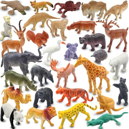 Pinowu Juego de 32 figuras realistas de animales salvajes de zoológico salvaje, juego de regalo para educación y regalos de fiesta, animales de safari, león, hipopótamo, tigre, oso, etc