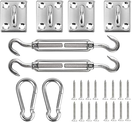 DSeenLeap Sonnensegel-Hardware-Set, Sonnendach-Befestigungszubehör, Karabinerhaken, Polsterösen, Markisen-Befestigungsset für Garten, Rasen, quadratisches rechteckiges Sonnensegel, 5 mm (6 mm)