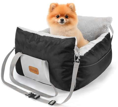 Nobleza Hunde Autositz für kleine Hunde, Waschbarer Hundesitz Auto mit Aufbewahrungstaschen und Wendbarem Kissen, Verdickter Hundeautositz aus Plüsch, Hundebett Auto, L58×B56×H33cm