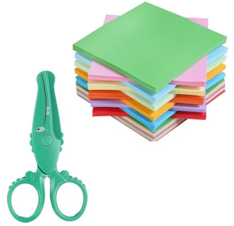WHYCNJL Set de Ciseaux pour Enfants avec Ciseaux de Sécurité en Plastique et 100 Feuilles de Papier Coloré