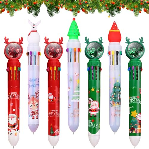 7 penne a sfera natalizie, 10 in 1, multicolore penne, 10 colori, penna a sfera di Natale, piccoli regali di Natale per studenti