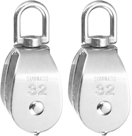 PATIKIL Doppelte Umlenkrolle mit 2 Kugellager, 2 Stück M32 304 Umlenkrolle Stahlseil Flaschenzug Edelstahl Hebe Kran Hängende Umlenkrolle Rad für Bau Lager Marine Industrie Haus, Silber