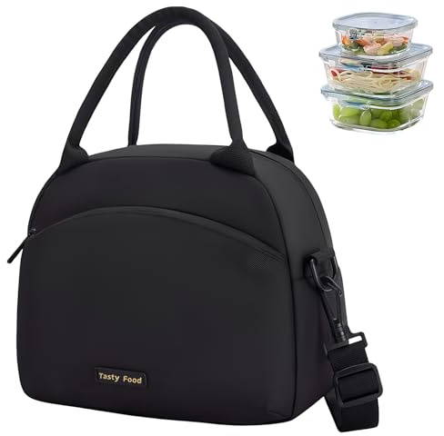 Volumoon Bolsa Termica Porta Alimentos Almuerzo, Bolsa Impermeable Portátil con Correas para Picnic, Escuela, Trabajo (Negro)