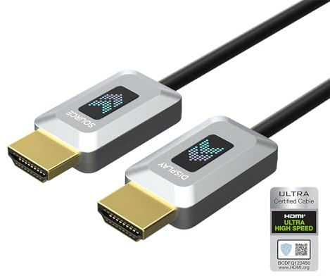 GeoHN.G 8K HDMI-fiberkabel 7,5 m, certifierad 48 Gbps Ultra High Speed HDMI 2.1-kabel 8K@60Hz 4K@120Hz dynamisk/HDR10/eARC/HDCP 2.2&2.3/3D, kompatibel med RTX3090/PS5/Roku TV/HDTV/Blu-ray
