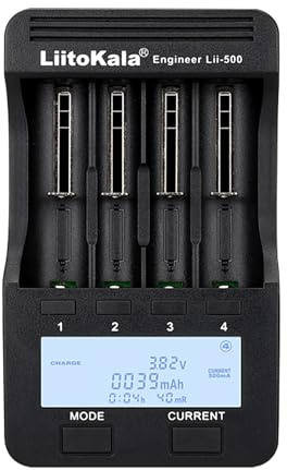 Glaxcidy Akku-Ladegerät LiitoKala Lii-500 mit LCD-Display, USB 5V Mobile Output, für 14550 18650 26650 Li-Lion(4.2V) AA AAA NI-MH(1.48V), 12V 2A Dedicated Power Adapter, 4 Bay