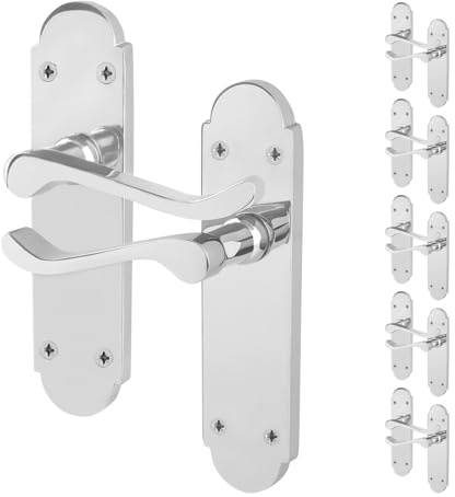 EAI Polished Chrome Door Handles, 6 Pairs on Backplate - Victorian Scroll | 6 Pairs of Victorian Scroll Lever on Backplate Internal Door Handles, Fixings Included