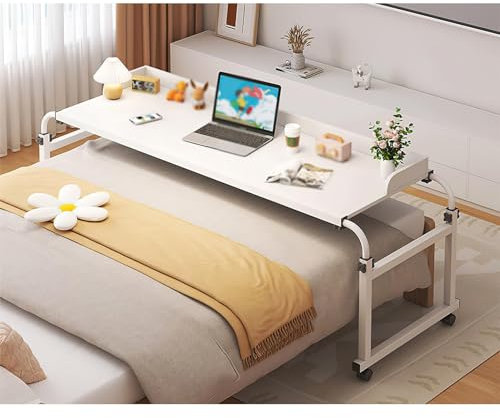 XONJEMU Overbed Desk,Rollable Laptop Table,Overbed Table with Wheels,Stand Over The Bed Desk,Rolling Laptop Desk,Couch,Sofa,Home Reading Desk (Colour:White)