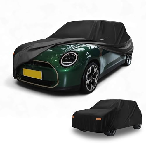 Partuto 210D-PU Car Cover for Mini Cooper 2DR Black with Zipper | All Weather Waterproof UV Sun Rain Protection, Left Side Zipper, Mirror Pockets, Black