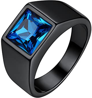 Bestyle 8 * 8mm | 15 * 15mm Cubic Zirkonia CZ Band Ringe für Männer Edelstahl Ring Synthetischer Edelstein Geburtsstein Herrenring Biker Ring Pinky Schmuck Größe 54-72