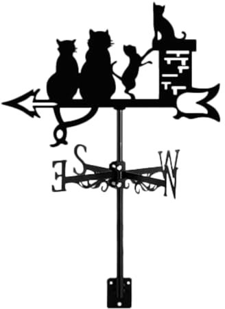 LOVIVER Cat Figurine Weather Vane Weathervane Metal Animal Wind Vane Wind Direction Indicator for Lawn Yard Outdoor Courtyard Fences