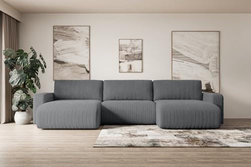 ALTDECOR Ecksofa mit Schlaffunktion und Bettkasten Corner Sofa Eckcouch Couch U-Form universal, Links/rechts Schlafcouch Ausziehbar Wohnlandschaft Schlafsofa KLEEA-U - 347x143x83cm Dunkelgrau