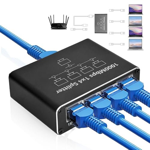 LBING Conmutador de red para ordenador, router, 1 a 4 1000 Mbps, conmutador LAN de 4 puertos Gigabit LAN, caja de distribución, ADSL, TV digital