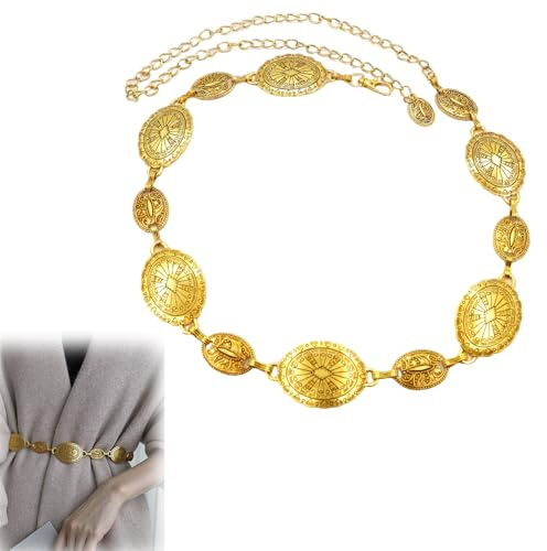 Eterspr dam Concho kedjebälte midjekedja, metall cowgirl kedjebälte, västerländsk kedjebälte, för klänningar, guld, Guld, Länge 125 cm/49.21in