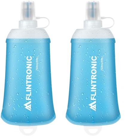 flintronic 2 Pcs Gourde Souple, 250 ml/8.5oz Flasque Running Pliable en TPU, Bouteille d'eau de Course, Sans BPA, étanche, pour Course à Pied, Randonnée, Cyclisme, Escalade