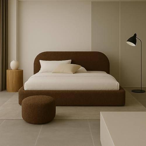Sofello Polsterbett Moon 90x200 120x200 140x200 160x200 180x200 200x200 mit Bettkasten aus Metall Stauraum Boucle-Webart ohne Matratze (Quelle 26 - braun, 140x200)