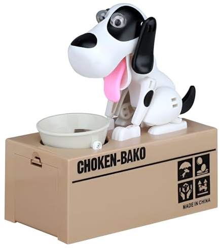 Hucha de perro hambriento, hucha de perro hambriento, hucha para cachorros, hucha para niños, perro come dinero, moneda mastica, hucha de moneda, regalo de cumpleaños para niños (blanco)