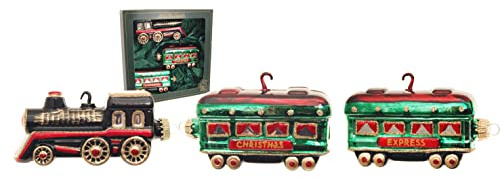 Krebs Glas Lauscha - Weihnachtsdekoration/Christbaumschmuck aus Glas - Weihnachtsbaumanhänger - Motiv: Nachtzug - Länge: je Wagon ca. 15 cm